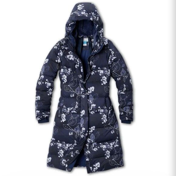 NWT Columbia Boundless Days Floral Printed Long Down Puffer Jacket Navy Large - Picture 1 of 16